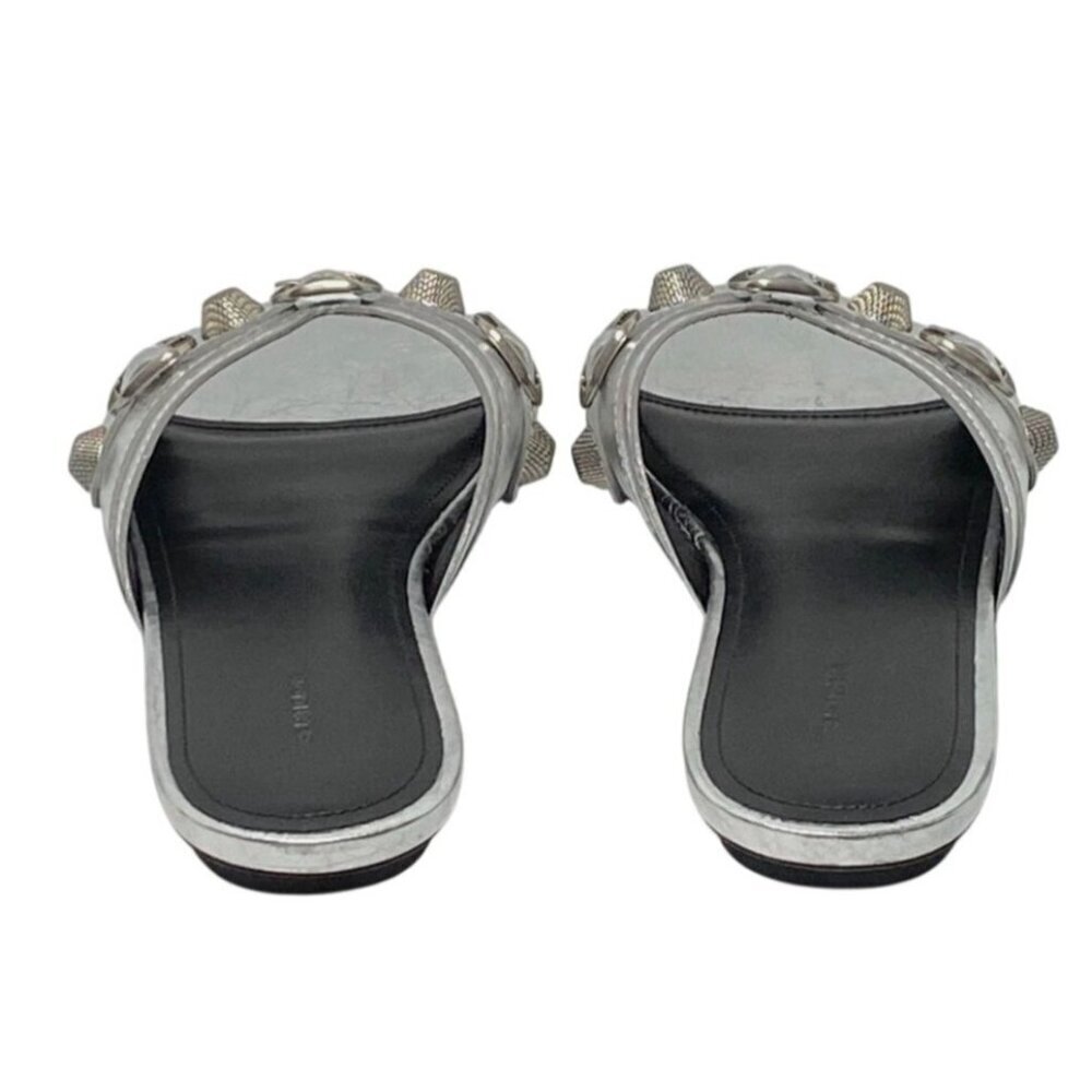 NWT Balenciaga Cagole Embellished Metallic Silver Leather Flats 6.5 US MSRP $890 - Picture 4 of 11